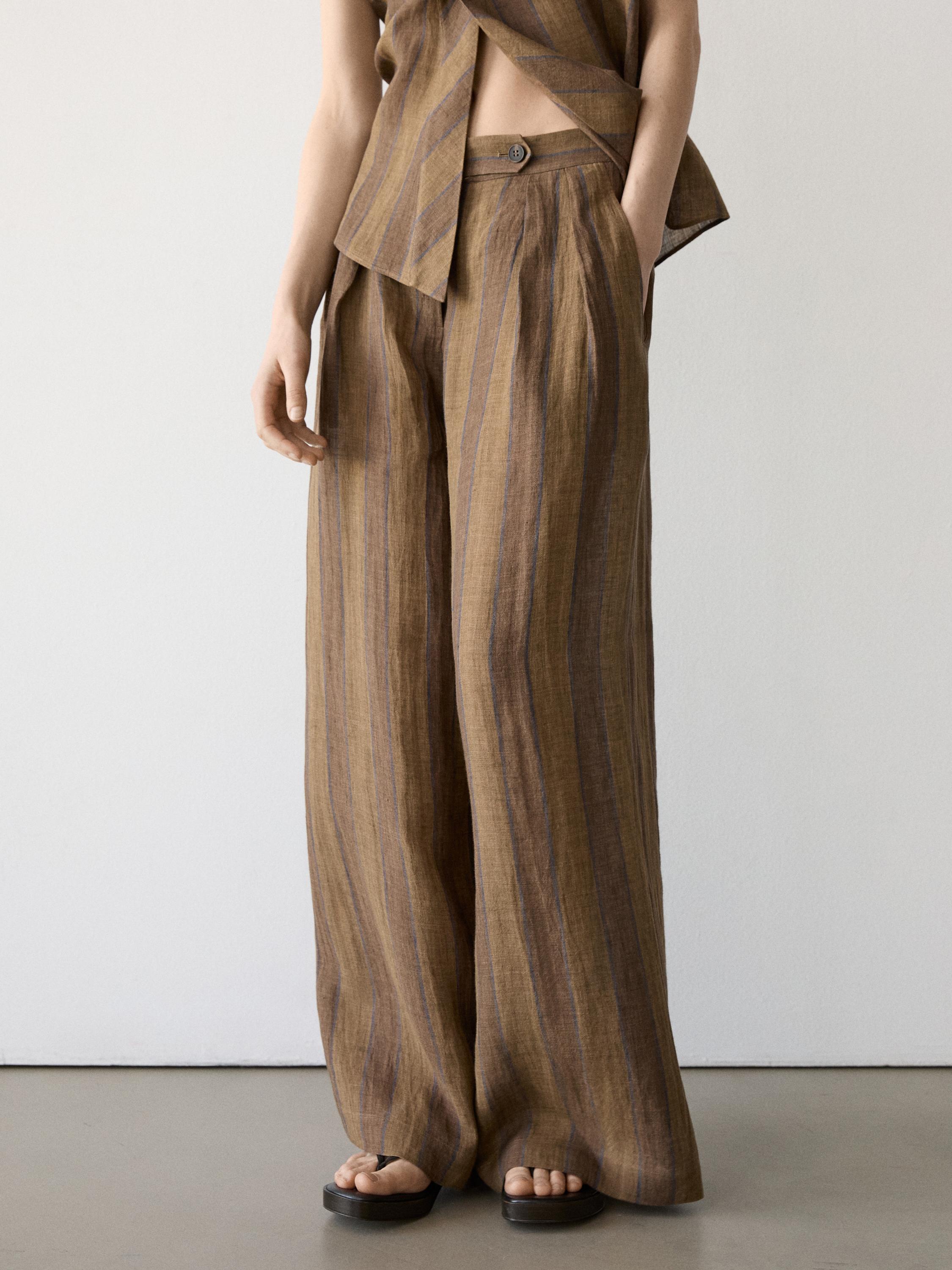 Striped linen wide-leg trousers